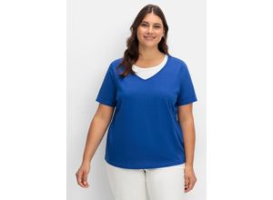 8681827033086 - Große Größen Kurzarmshirt in Layeroptik mit Ziernieten royalblau Gr40