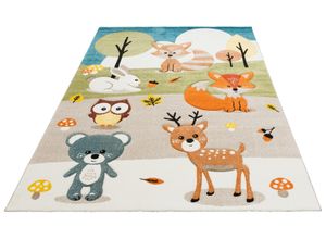 8682114045683 - Kinderteppich LÜTTENHÜTT Wald Teppiche Gr B L 120 cm x 170 cm 13 mm 1 St beige Kinder Kinderzimmerteppiche Kurzflor Motiv Tiere in Pastell-Farben 3D-Design Waldtiere