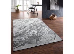 8682383303644 - Marvi Eleganter Designer Teppich Wohnzimmerteppich Kurzflor Weich Hochwertig Pflegeleicht Hoch-Tief Effekt Abstrakt Silber Grau 120 x 170 cm