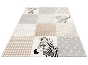 8682383540957 - Kinderteppich LÜTTENHÜTT Wilde Tiere Teppiche Gr B L 120 cm x 170 cm 13 mm 1 St beige (sand) Kinder Kinderzimmerteppiche Hoch-Tief-Effekt Kurzflor Teppich im Karo-Muster