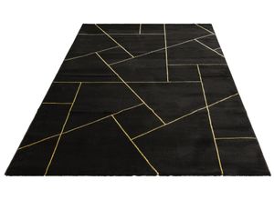 8682383576307 - Teppich Lerina Teppiche Gr B L 160 cm x 230 cm 12 mm 1 St schwarz (black gold) Esszimmerteppiche Marmor-Design geometrisches Muster Hoch-Tief-Effekt Kurzflor