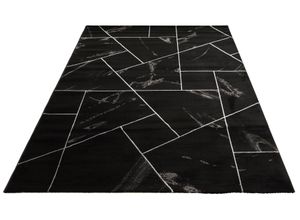 8682383576383 - Teppich Lerina Teppiche Gr B L 160 cm x 230 cm 12 mm 1 St schwarz (black silver) Esszimmerteppiche Marmor-Design geometrisches Muster Hoch-Tief-Effekt Kurzflor