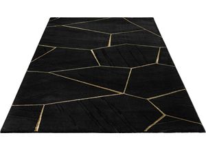 8682876193103 - Teppich Biel Teppiche Gr B L 200 cm x 290 cm 12 mm 1 St goldfarben (schwarz goldfarben) Esszimmerteppiche 3D-Effekt geometrisches & modernes Design Kurzflor pflegeleicht