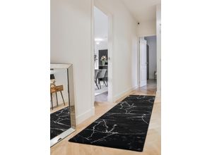 8682877599522 - Läufer Juliet Teppiche Gr B L 80 cm x 300 cm 12 mm 1 St schwarz (black silver) Teppichläufer modernes Marmor-Design Läufer Brücke Kurzflor pflegeleicht