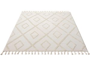 8691000996329 - Teppich ANDAS »Otilie« Teppiche Gr B L 200 cm x 300 cm 11 mm 1 St beige (cream) Fransenteppich Esszimmerteppiche dichte Qualität Woll-Look Boho mit Fransen und Rauten Scandi