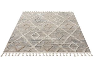 8691000996466 - Teppich ANDAS »Otilie« Teppiche Gr B L 200 cm x 300 cm 11 mm 1 St braun Fransenteppich Esszimmerteppiche dichte Qualität Woll-Look Boho mit Fransen und Rauten Scandi