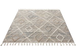 8691000996473 - Teppich ANDAS »Otilie« Teppiche Gr B L 240 cm x 320 cm 11 mm 1 St braun Fransenteppich Esszimmerteppiche dichte Qualität Woll-Look Boho mit Fransen und Rauten Scandi