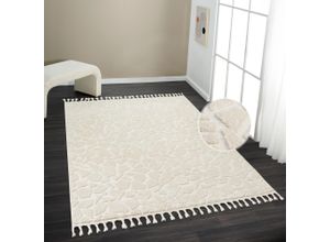 8691000998040 - Teppich HOME AFFAIRE »Geron« in Stein-Optik Teppiche Gr B L 240 cm x 320 cm 19 mm 1 St beige (cream) Fransenteppich Esszimmerteppiche dichte Qualität Woll-Look Boho mit Fransen Scandi-Look