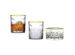 8693357526396 - 96818 Timeless Golden Touch 3 teilig im Kristall-Design Retro Design - 2 Whisky Glas und 1 Kristall-Schale - Pasabahce