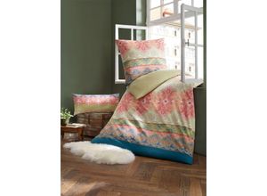 8698016029348 - Bettwäsche HEINE HOME WITT-PBK-Bettwäsche-temporär Gr B L 135 cm x 200 cm 2 tlg Renforcé B L 40 cm x 80 cm bunt (pistazie koralle gemustert)