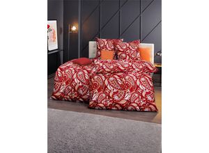 8698016029737 - Bettwäsche WÄSCHEPUR WITT-PBK-Bettwäsche-temporär Gr B L 135 cm x 200 cm 2 tlg Feinbiber B L 80 cm x 80 cm rot (rot ecru bedruckt)