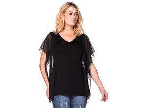 8699050270833 - Große Größen Top mit Chiffon-Einsatz schwarz Gr42