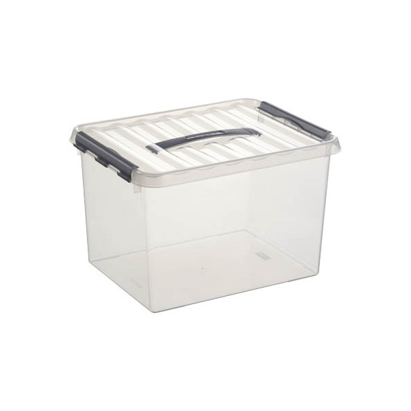 8711112788008 - helit the q-line Aufbewahrungsbox mit Deckel transparent Lebensmittelechte stapelbare Kunststoffbox mit Klickverschluss 1 Box mit Tragegriff 22 Liter