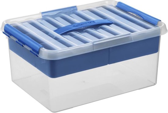 8711112794337 - - Q-line Aufbewahrungsbox mit Einsatz 15L transparent blau - 40 x 30 x 18 cm