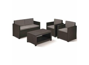 8711245120478 - ALLIBERT Loungeset Monaco graphit 2x Sessel 1x Bank 1x Tisch inklusive Sitz- und Rückenkissen