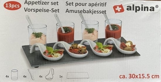 8711252022451 - Amüsierset - 13-teilig - 4 Personen - Schiefer Glas Keramik