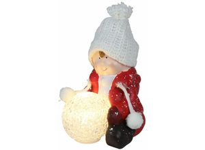 8711252110943 - Edco Eindhoven Bv - Keramik-Kinderfigur sitzend mit LED-Schneeball Dekofigur Weihnachtsdeko warmweiß