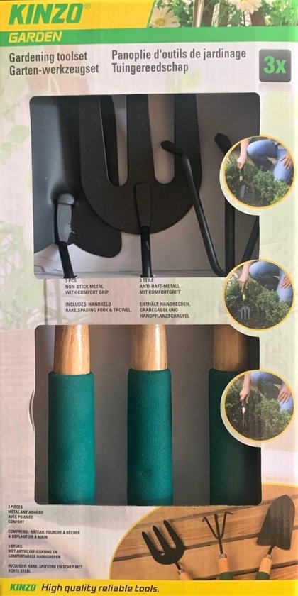 8711252120508 - 3-tlg Gartenset - Handharke Spießgabel Handschaufel - Metall mit Holz - Softgrip - Antihaftbeschichtung 8711252120508 - 3-tlg Gartenset - Handharke Spießgabel Handschaufel - Metall mit Holz - Softgrip - Antihaftbeschichtung