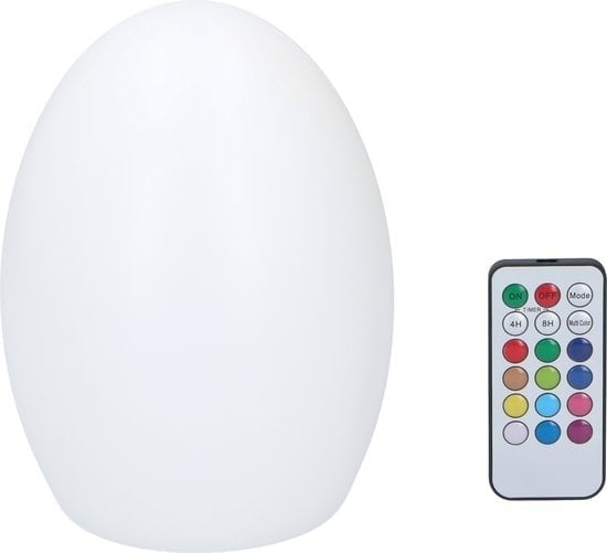 8711252131948 - LED-Tischleuchte in Ei-Form - RGB-Lampe - Batteriebetriebene Tischleuchte - mit Fernbedienung - Verschiedene Lichtfarben und -modi - Timerfunktion 4 bis 8 Stunden - Kunststoff - Weiß