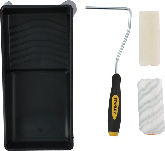 8711252175492 - STANLEY Farbroller-Set Mini - 100 mm - 1 Roller für Acrylfarbe - 1 Roller für Alkydfarbe - Farbwanne - Halterung 8711252175492 - STANLEY Farbroller-Set Mini - 100 mm - 1 Roller für Acrylfarbe - 1 Roller für Alkydfarbe - Farbwanne - Halterung