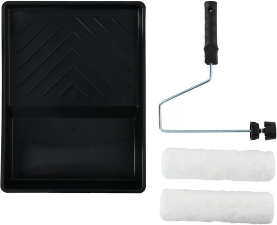 8711252175614 - STANLEY Farbroller-Set - 2 Polyester-Farbroller - 230 mm - 1 Farbwanne - 1 Halter mit Stopper