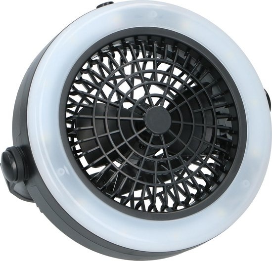 8711252182537 - Campinglampe und Ventilator - 2-in-1 - zum Aufstellen oder Aufhängen - 3x AA (nicht enthalten) - wetterfest - 360 Grad drehbar - warmweißes Licht