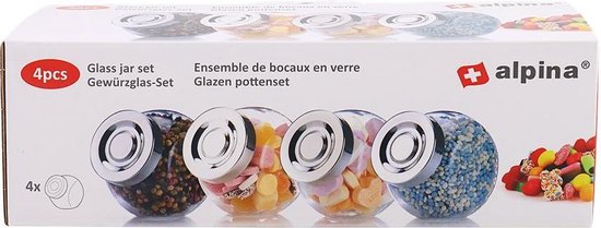 8711252185224 - | Vorratsgläser mit Deckel | 4er-Set Glasgläser mit Deckel | Gewürzgläser | Bonbongläser | Snackgläser