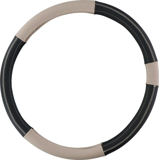8711252189512 - Lenkerabdeckung für LKW - für LKW-Lenkrad - Echtes Leder - 44-46 Zentimeter - Beige-Schwarz