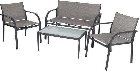 8711252194974 - Gartenset - Paris Lounge Set - 4 Teile - Gartenstühle Liegestuhl und Tisch - Rattan - Grau - Garten Balkon und Terrasse