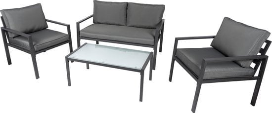 8711252195025 - Garden Set Milan - 4-Personen - Lounge Set Gartenmöbel 2x Gartenstuhl 1x Gartenbank 1x Gartentisch - 7 Gartenkissen - Grau