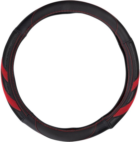 8711252233574 - Lenkradabdeckung Auto 38CM - Geeignet für Lenkräder 37-39CM - Komfortabler Griff - Anti-Rutsch - Autodekoration - Synthetisches Leder - Schwarz Rot 8711252233574 - Lenkradabdeckung Auto 38CM - Geeignet für Lenkräder 37-39CM - Komfortabler Griff - Anti-Rutsch - Autodekoration - Synthetisches Leder - Schwarz Rot