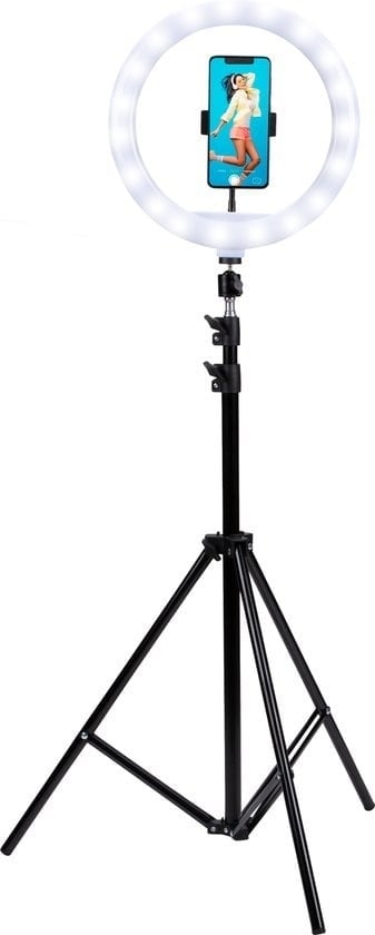 8711252234977 - Ringlampe mit Stativ und Handyhalterung - Verstellbar bis zu 195cm - Geeignet für TikTok und YouTube - 3 Lichtmodi