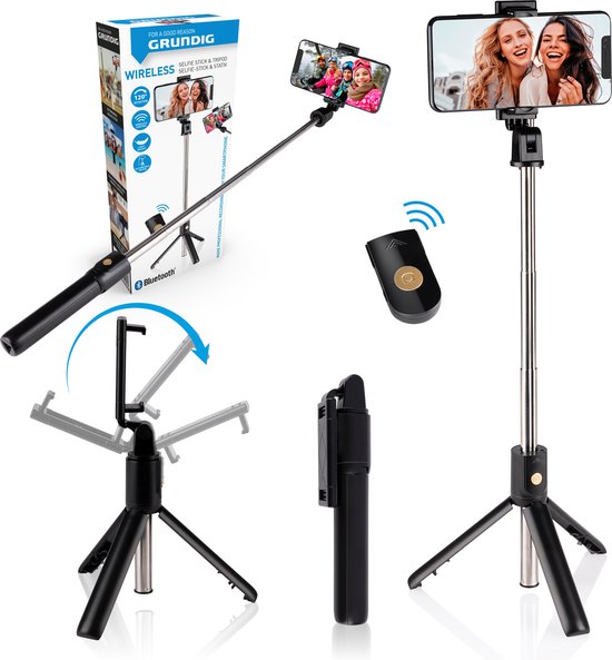 8711252239187 - Selfie Stick und Stativ - Stativ für Smartphone - mit Bluetooth-Fernbedienung - Smartphones von 58 bis 100MM - ausklappbar von 19 bis 70 CM - Kunststoff - Schwarz