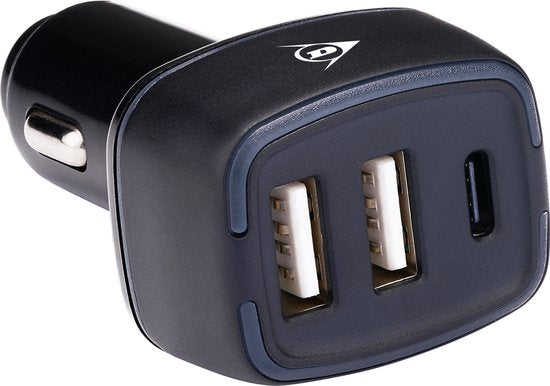 8711252242194 - Car Charger USB - 2x USB-A und USB-C Anschluss - Power Delivery  Fast Charge 18W - Anschluss an Zigarettenanzünder Auto - Kunststoff - Schwarz