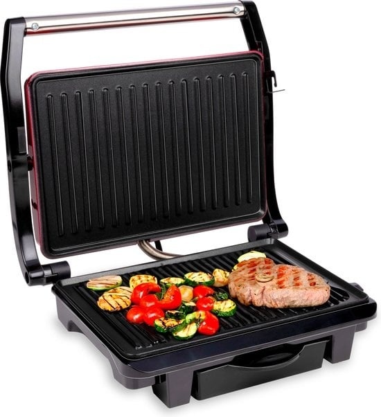 8711252252773 - alpina Contact Grill - 230V 1000W - Sandwicheisen - Panini-Grill - Gemüse Brot und Fleisch - Antihaftbeschichtung - Tropfschale - Schwarz Rot