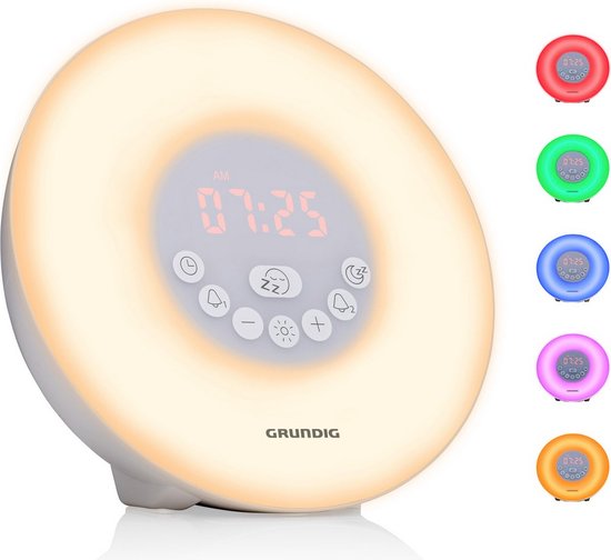 8711252259987 - Wake-Up Light mit UKW-Radio - Lichtwecker mit Sonnenaufgangssimulation - Digitaler Lichtwecker mit 10 Naturtönen und Farblichtern - Inklusive Snooze- und Timerfunktion