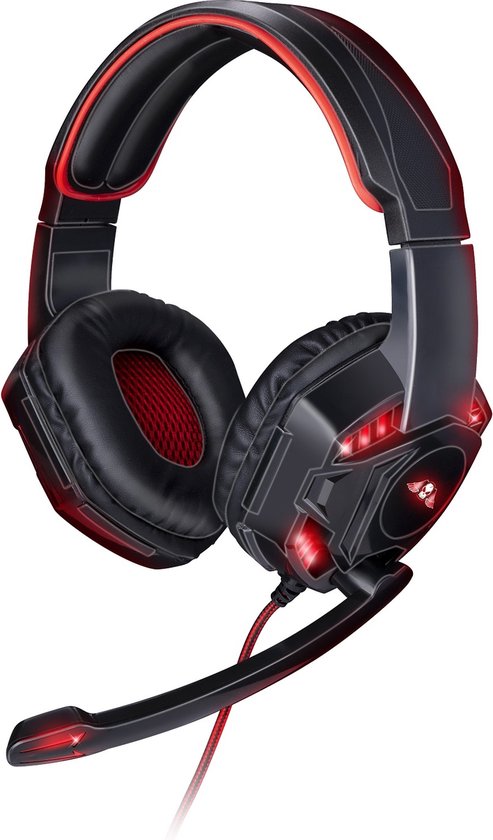 8711252267067 - No Fear Gaming Headset - Inkl LED-Beleuchtung - 15 M Kabel - Kopfhörer mit Mikrofon - Over-Ear Design - Stabil und komfortabel - Schwarz Rot