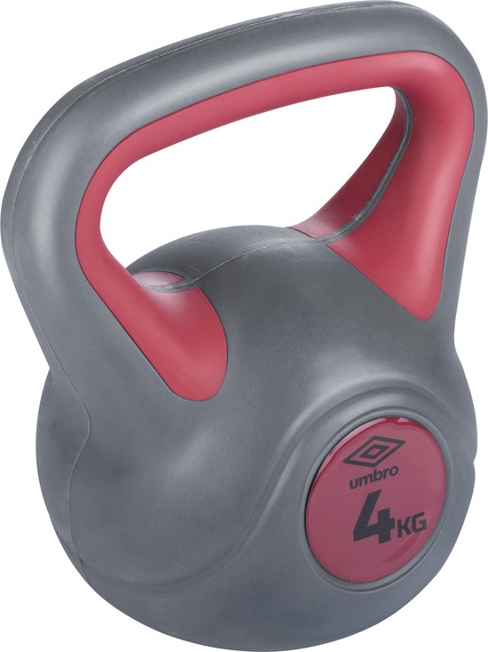 8711252269436 - Kettlebell 4kg - Einstiegsgewicht weiblich - Rehabilitation - Kunststoffgewicht - Grau Rot