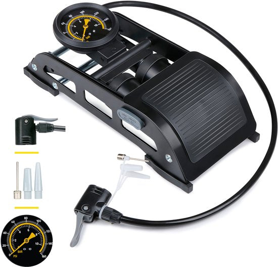 8711252275215 - Doppelfußpumpe mit Manometer - Luftpumpe für Auto Fahrrad Motorrad und Ball - Fahrradpumpe mit Manometer - Pumpe mit Schraderventil und französischem Ventil Universal 8711252275215 - Doppelfußpumpe mit Manometer - Luftpumpe für Auto Fahrrad Motorrad und Ball - Fahrradpumpe mit Manometer - Pumpe mit Schraderventil und französischem Ventil Universal