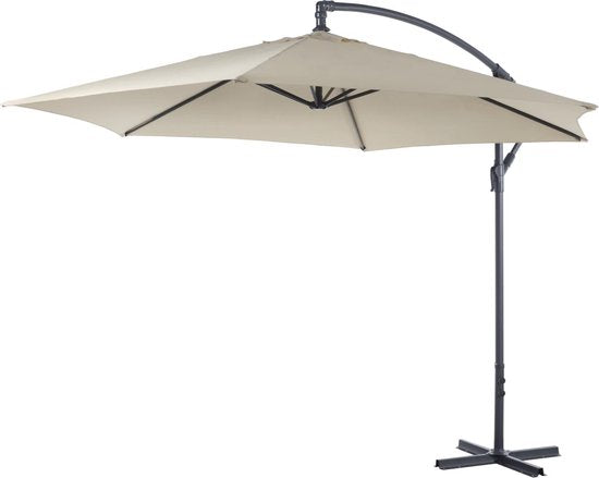 8711252397498 - Floating Parasol mit Fuß - Sonnenschirm kippbar - ⌀300 x 300 cm - Balkon Sonnenschirm mit Tilt-Up System - Einstellbar bis 3 Meter Höhe - Champagner Sonnenschirm