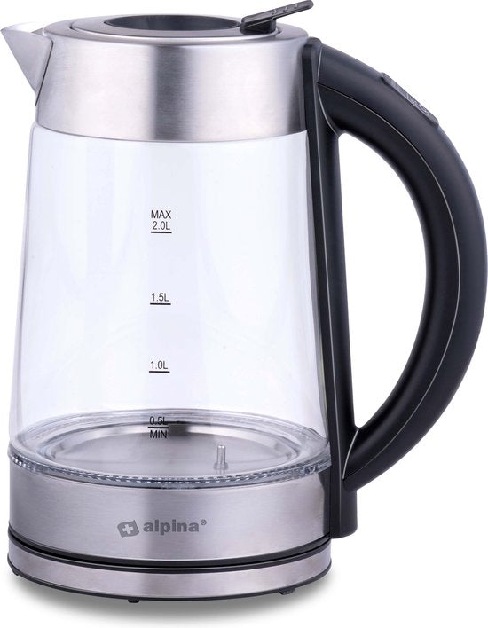 8711252473345 - alpina Wasserkocher mit Temperaturkontrolle 08L - Glaskocher 230V - Wasserkocher mit Warmhaltefunktion - Temperatur von 50°C bis 100°C - Abschaltautomatik - Glas RVS - Silber