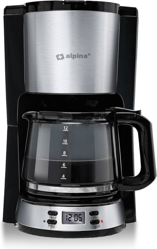 8711252473376 - alpina Filterkaffeemaschine - 15L - 12 Tassen - Glaskanne - Digitalanzeige - Schwarz