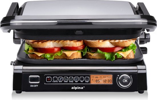 8711252473444 - alpina Contact Grill 2100W - Sandwichgerät mit 7 Grillständern - Tischgrill mit herausnehmbaren Platten - Panini Grill 376 x 331 cm - Antihaftbeschichtung - Edelstahl Aluminium