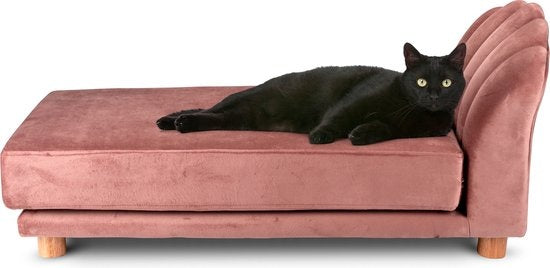 8711252474847 - Katzen- und Hundebank - Rosa - erhöht mit Holzbeinen - Samtmaterial - 90 x 44 x 34 CM - Haustiere bis zu 80 KG