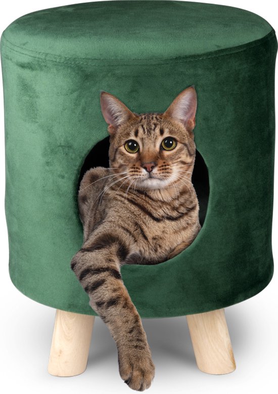 8711252475004 - Katzenkorb auf Füßen - Pouf - 100% Polyester - bis zu 80kg - Ã˜ 33 cm - Grün