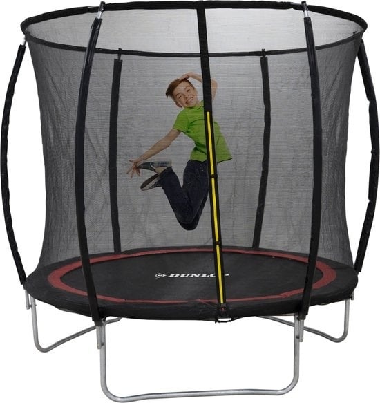 8711252475462 - Trampolin 6FT - 183 x 50 CM - Trampolin mit Sicherheitsnetz 200 CM - Kindertrampolin - Max 80 KG - Schwarz Rot