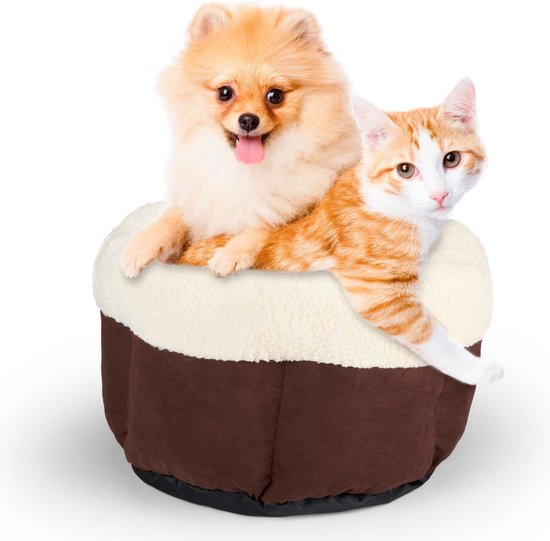 8711252499154 - Katzenkorb - Kleiner Hundekorb - Superweich - Waschbar - Braun Weiß