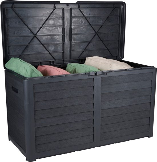 8711252501536 - Garden Kissenbox 420L - Aufbewahrungsbox mit Deckel 1173 x 653 x 548 cm - Gartenbox mit Schlossoption - Verwendung im Garten und in der Garage - Kissenbox für den Außenbereich - Schwarz