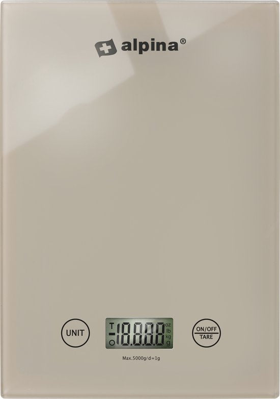 8711252569789 - alpina Küchenwaage Digital - Küchenwaage in gr lb oz und ml - Präzisionswaage mit Tara-Funktion - Küchenzubehör - 22 x 155 cm - Beige