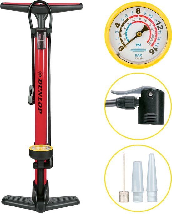 8711252573779 - Fahrradpumpe mit Manometer - Fahrradpumpe für Dunlop Schrader und französische Ventile - Standpumpe inkl Adapter für Wasserspielzeug und Bälle